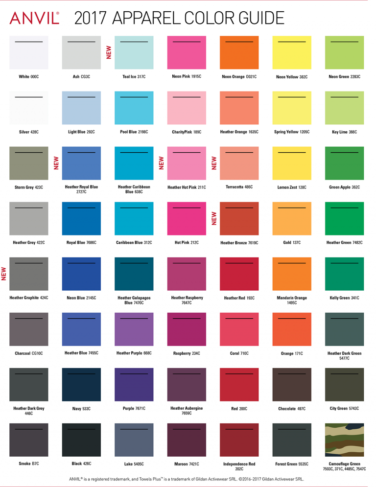 Custom Apparel Color Chart | Campus Collection, Inc