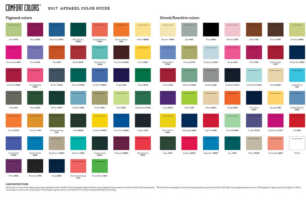 Custom Apparel Color Chart | Campus Collection, Inc